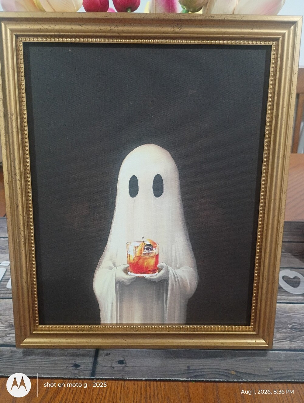 Framed 10 X12 Ghost withCocktail Wall Art - Black Frame, Neutral Ghost
